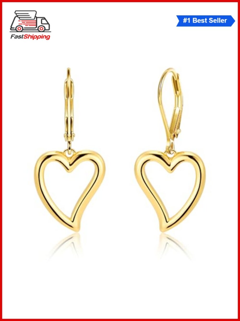 ✨ 14K Gold Plated Silver Heart Dangle Earrings for Women Drop